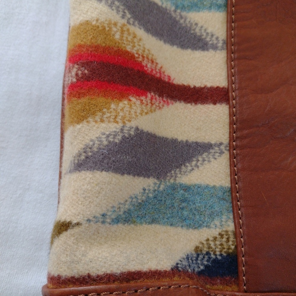 Pendleton Wyeth Trail Tote Open Top Wool & Leather Bag Southwest Aztec Print - Picture 8 of 15
